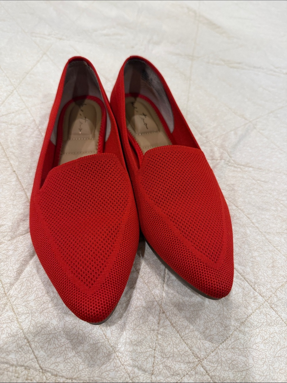 Me too -Red Pointed Knit Ballet Flats